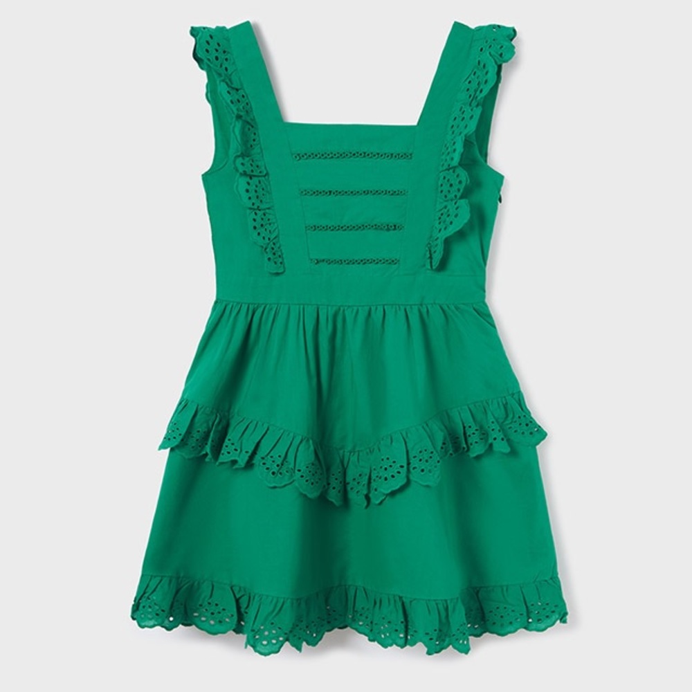 Size 12 Girls Mayoral Emerald Green Lace Trim Dress